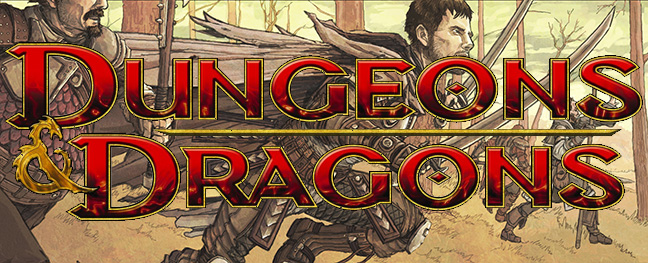 Dungeons and Dragons Banner. Picture includes a Fighter behind the Dungeons and Dragons logo.