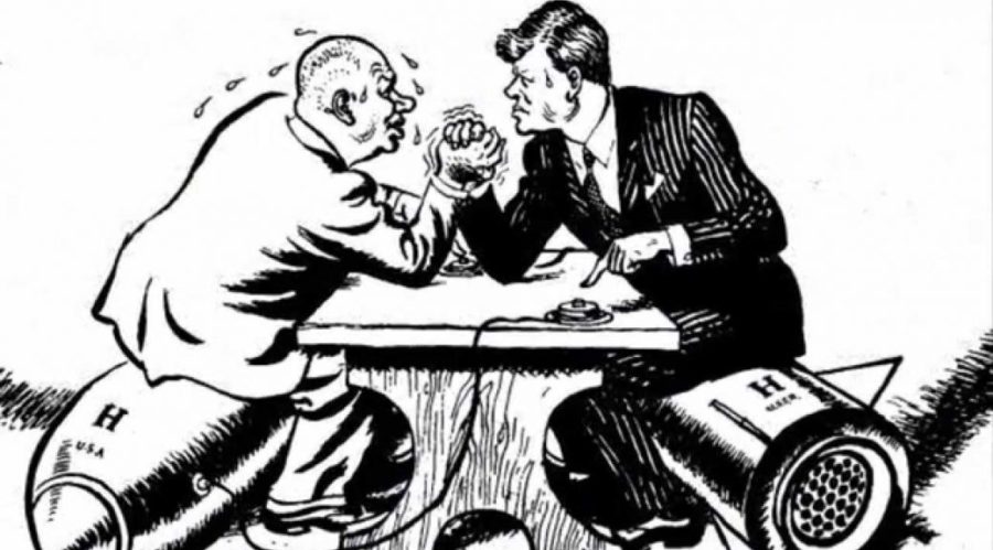 A picture of Kennedy Arm wrestling Khruschev.