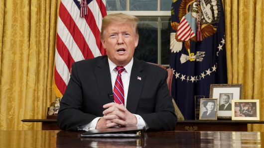 President Trump addresses the nation in an Oval Office speech on January 8, 2019.