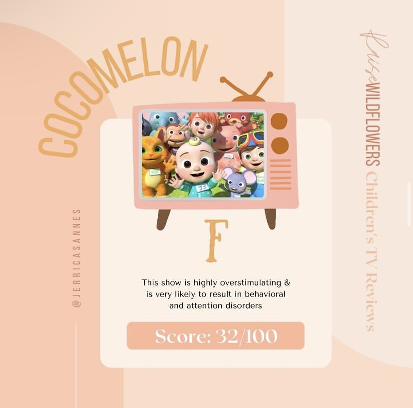 Jerrica Sannes' instagram post (@jerricasannes) on her rating of Cocomelon.
