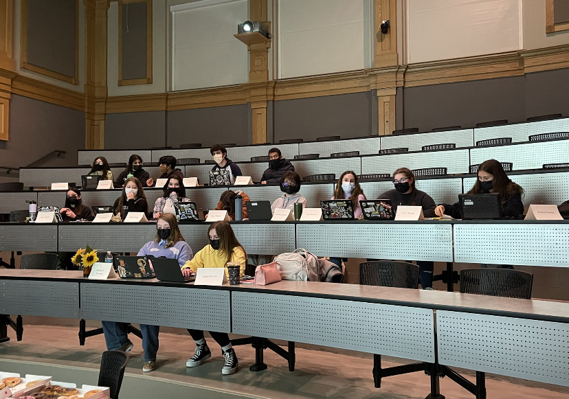 Delegates during the February 16th practice committee. Photo: [SBSocialStudies] Twitter, 2/16/22.