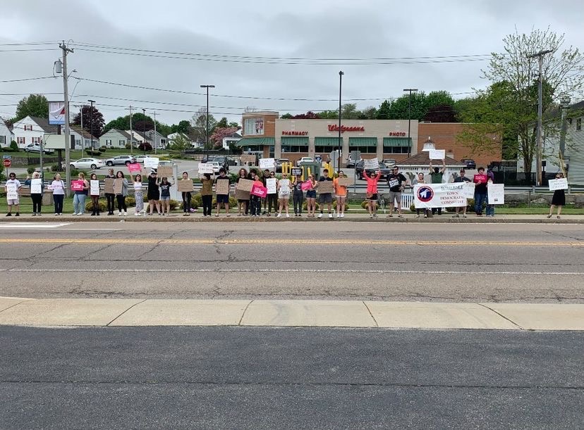 Pro-choice+protesters+gathered+with+their+signs.