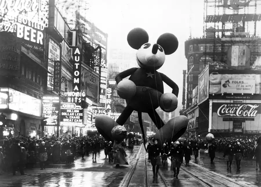 Mickey Mouse makes his appearance in the very first Macys Thanksgiving Day Parade. (Image courtesy of Disney)
