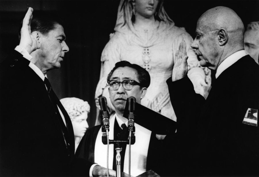 Ronald Reagan being sworn in as the Governor of California. (Image Courtesy of Wikimedia Commons)