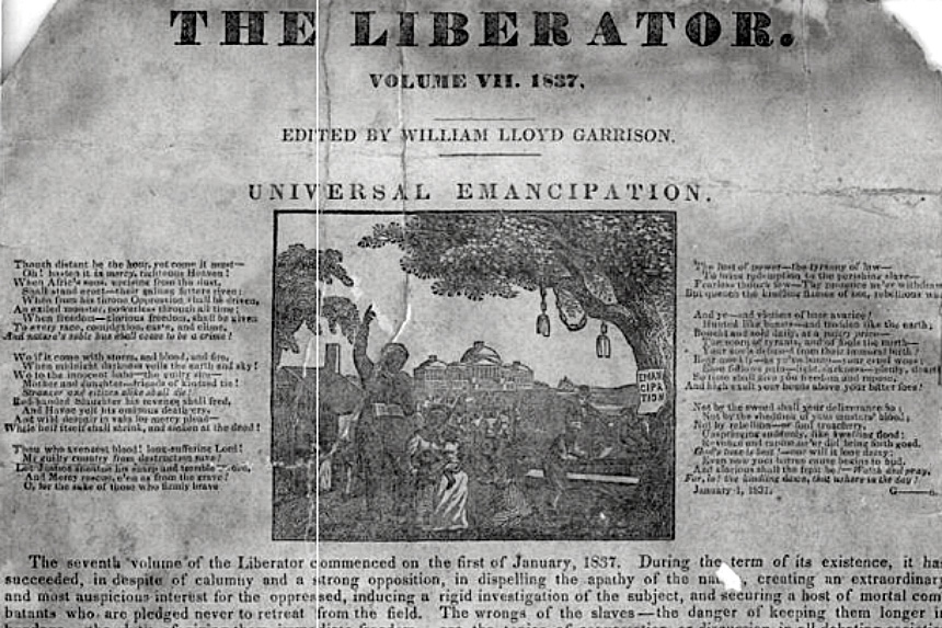 The cover page of an edition of The Liberator. (The Liberator, 1837)