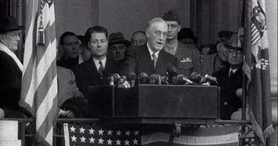 President Franklin Delano Roosevelt being inaugurated into the presidency for the fourth time on January 20th, 1945. (Image courtesy of PBS)