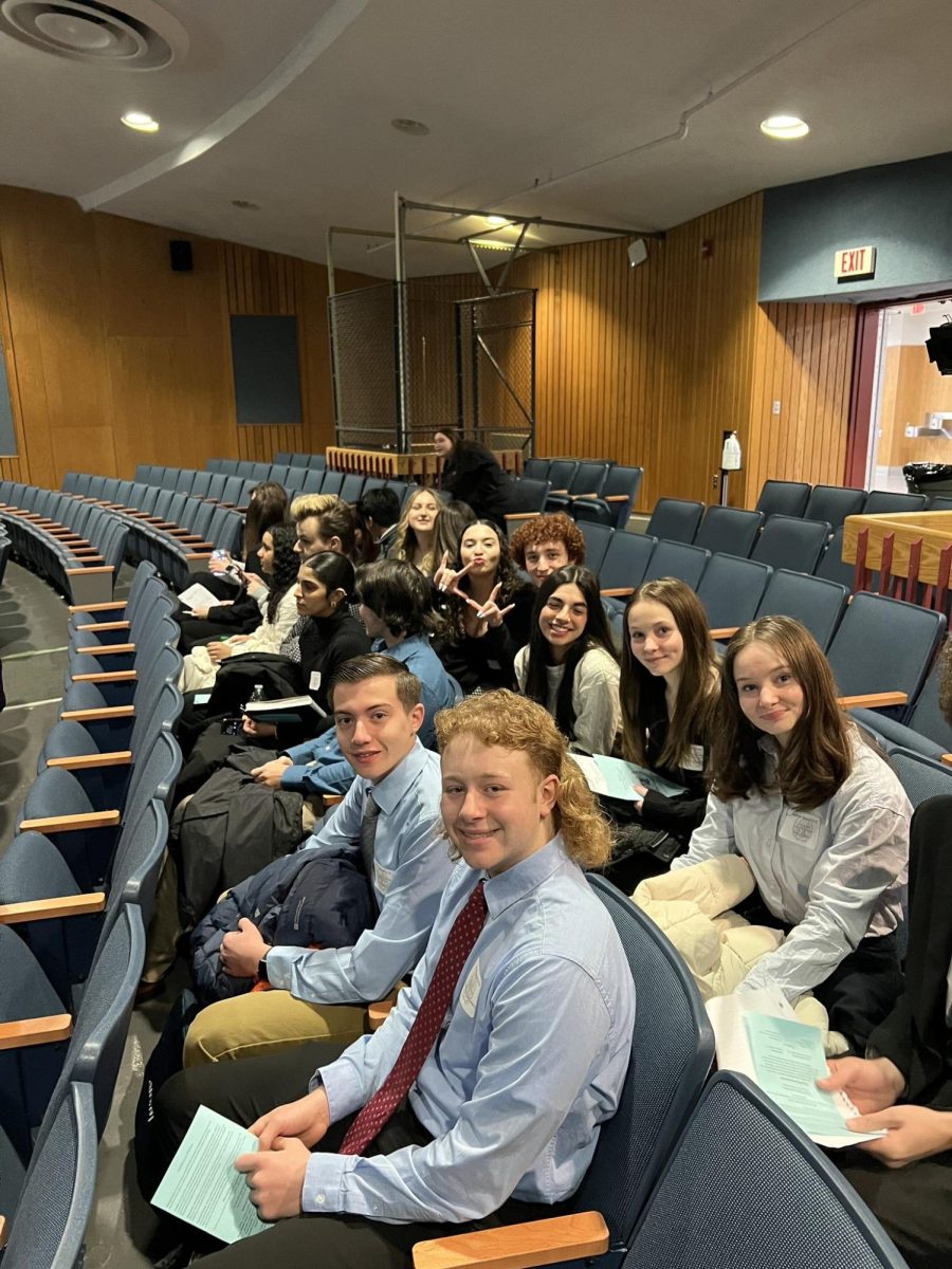 Members of Somerset Berkleys Model UN team gather in Seekonk High Schools auditorium. (image courtesy of @SBSocialStudies on X)