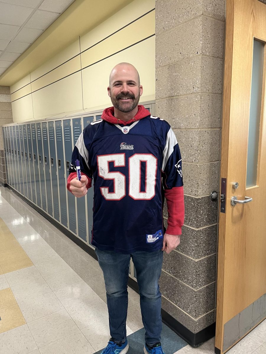 Mr. Silva sports his Patriots gear